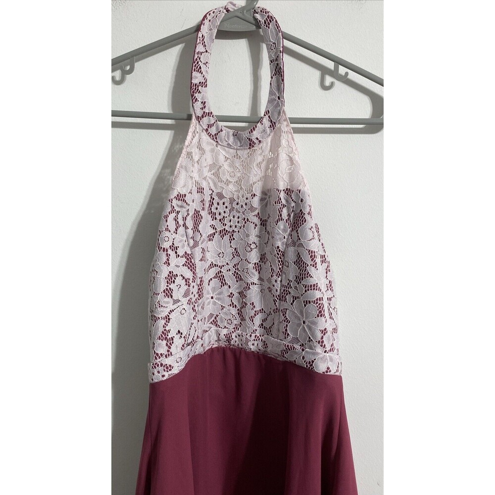 Azazie Junior Bridesmaid Dress J12 Girl's 12 Halter Floral Mulberry White Classy - Picture 3 of 9